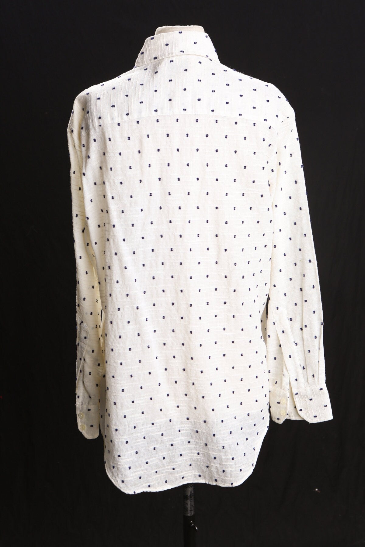 70's Men Blue Polka Dot White Shirt