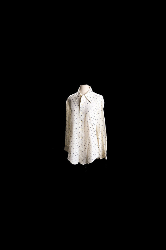 70's Men Blue Polka Dot White Shirt
