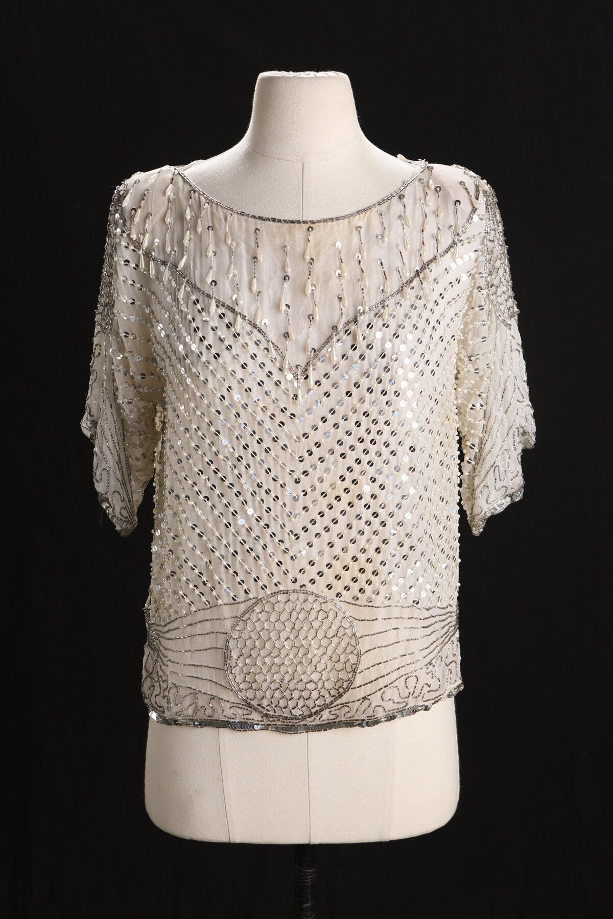 Vintage Women White Sequin Top