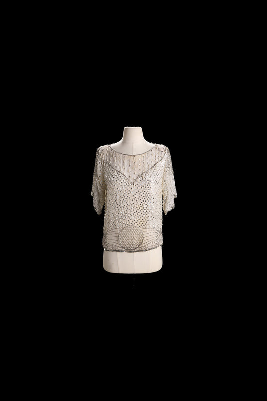 Vintage Women White Sequin Top