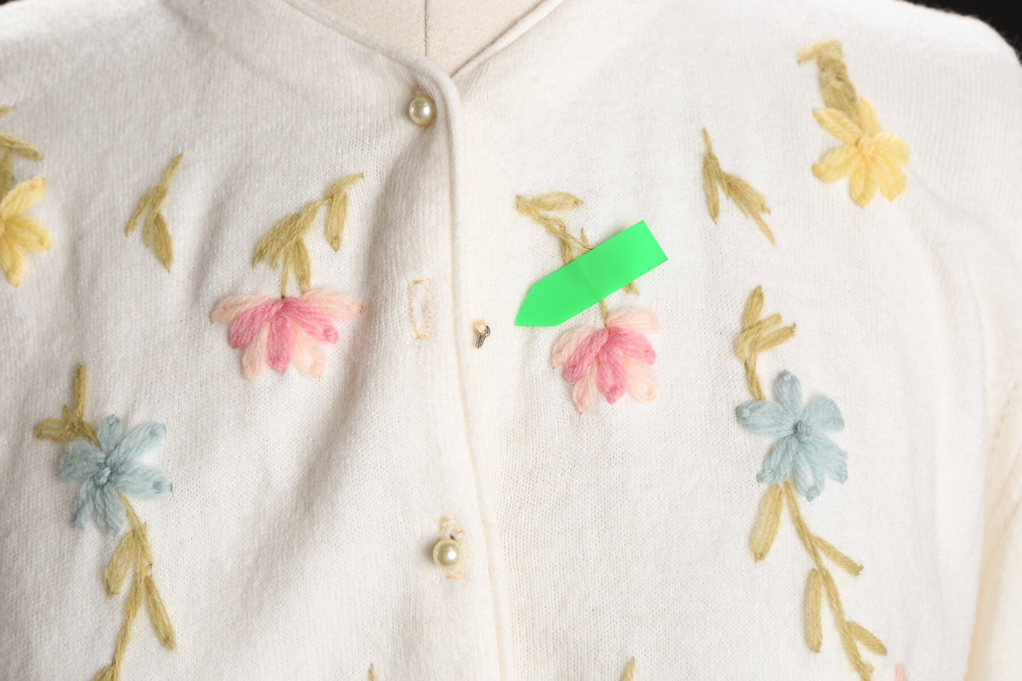 Vintage Women Cardigan Sweater with Floral Embroidered Details