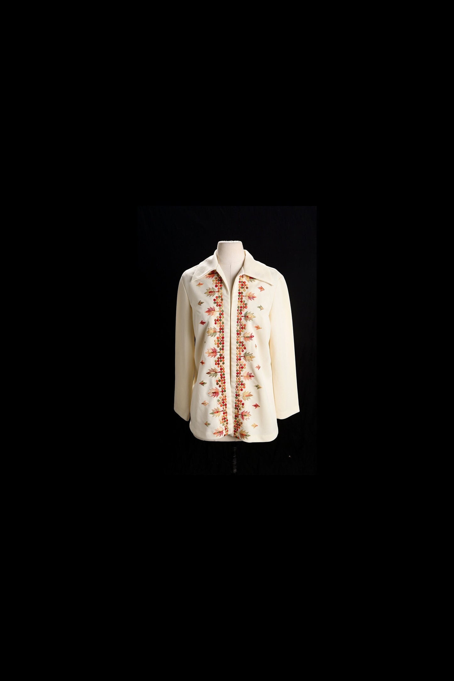 70's Woman Beige Embroidered Open Top