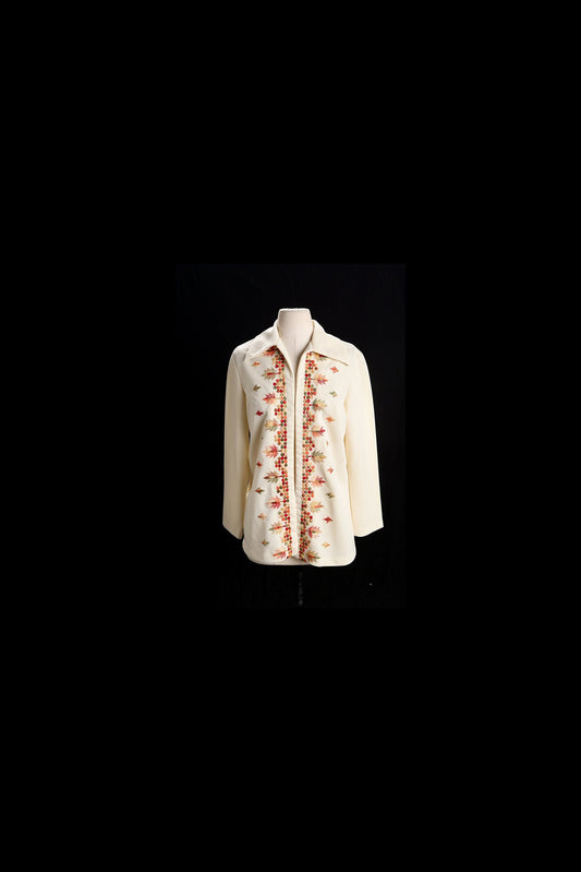 70's Woman Beige Embroidered Open Top