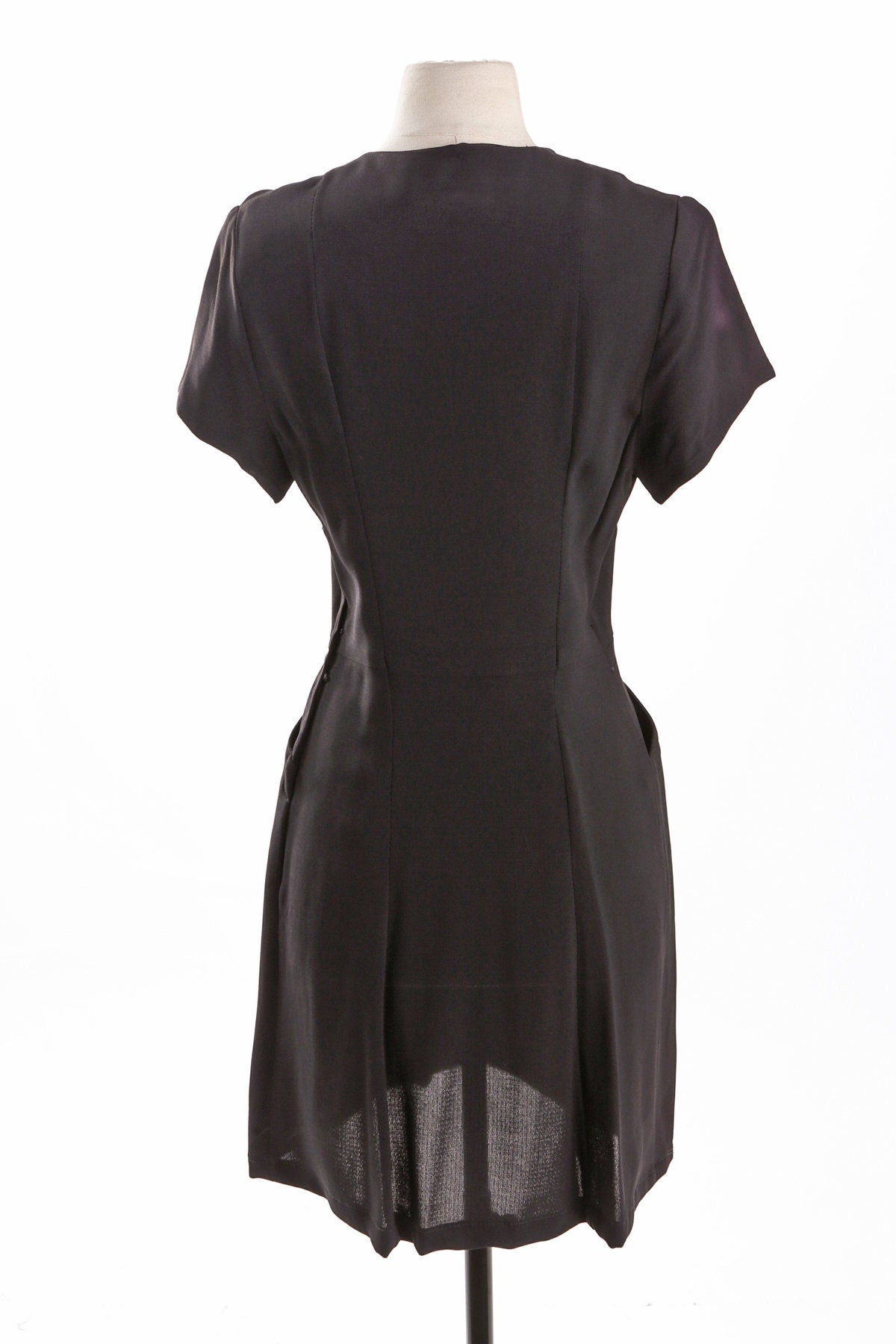 40's Black Casual Dress with Rhinestone Details by Lovette Fashions