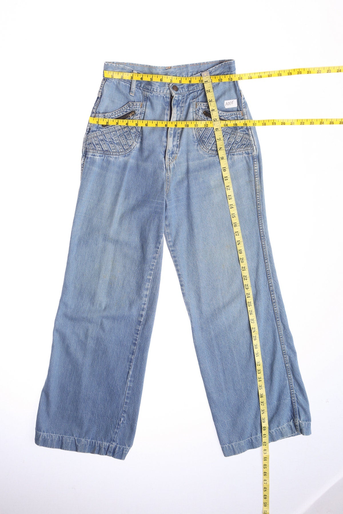 70's Men Bell Bottom Blue Denim Pants