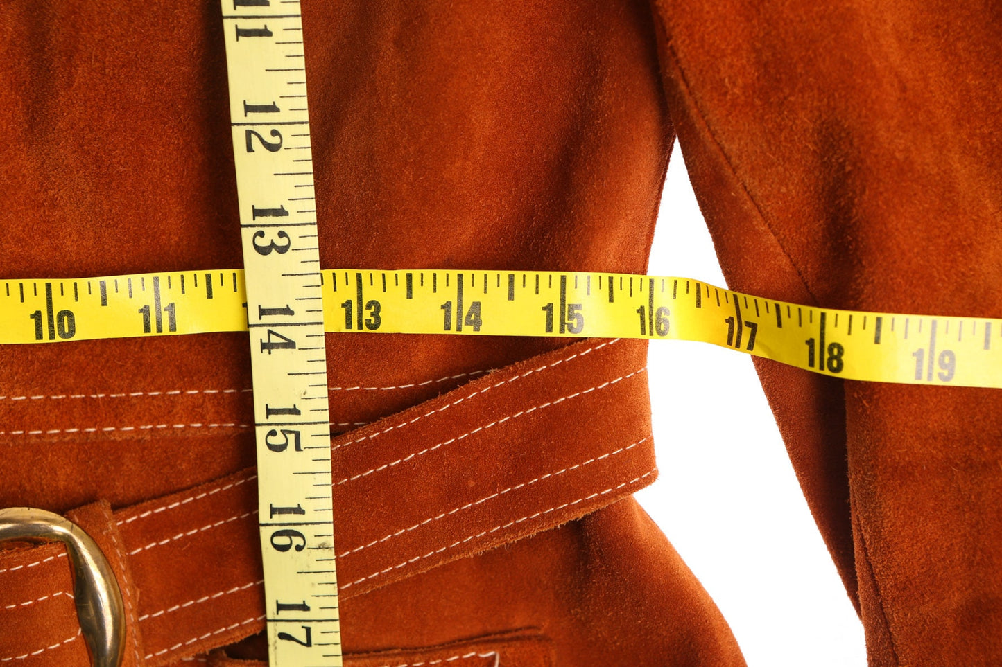 70's Women Suede Coat with Waist Belt Closure