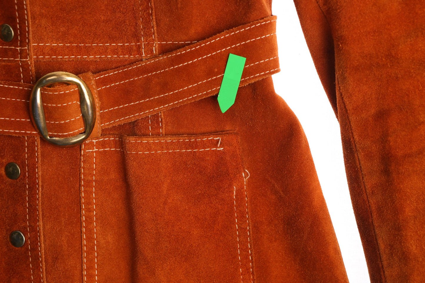 70's Women Suede Coat with Waist Belt Closure