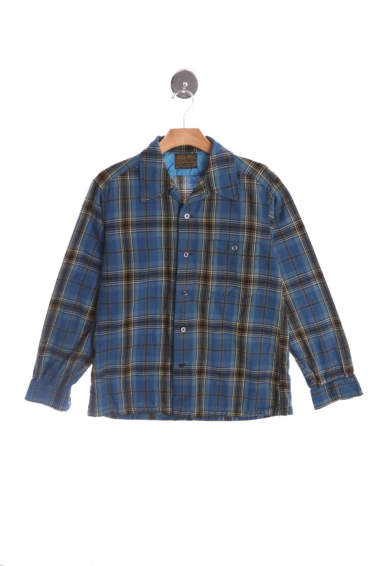 Vintage Pendleton Shirt - Blue Plaid Print - Made in USA