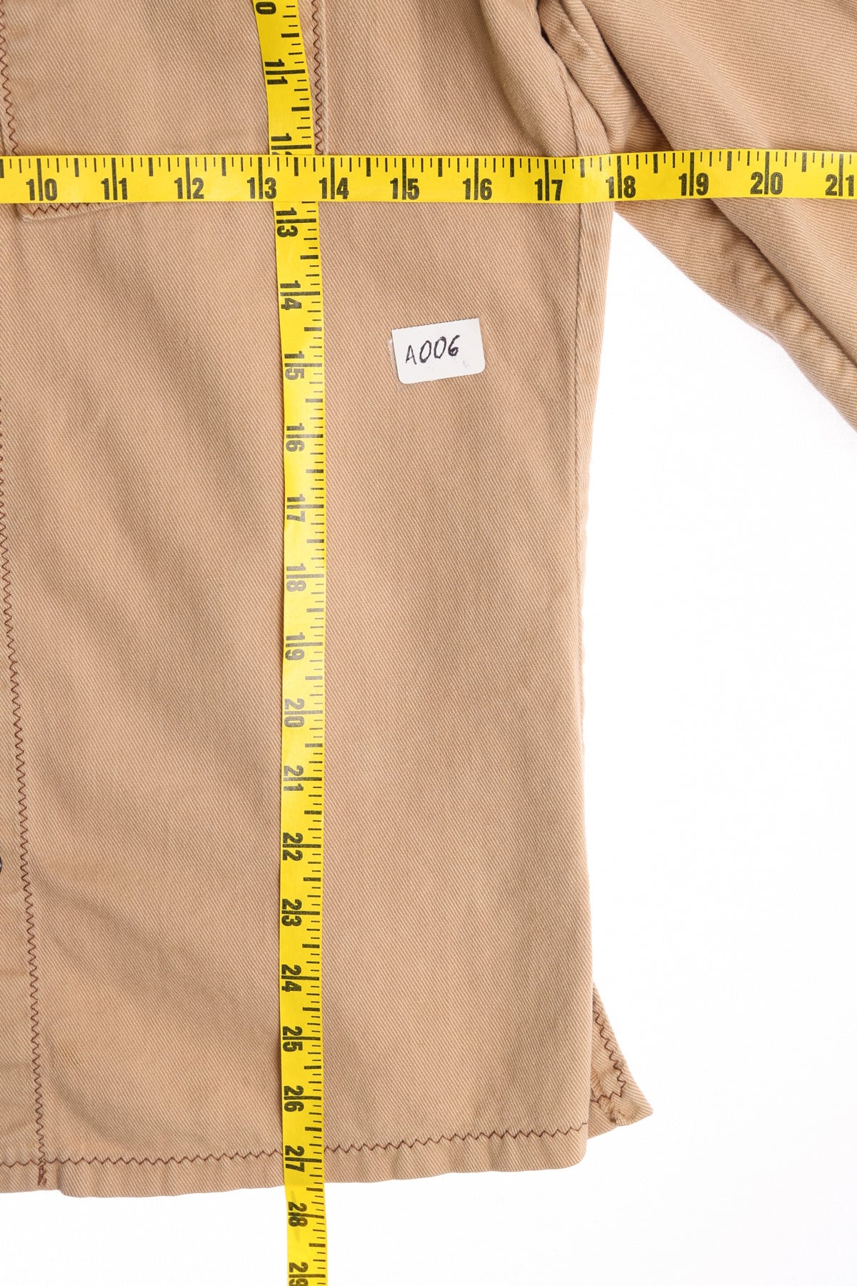 70's Men Beige Cotton Shirt Stitched Details with Butterfly Neck