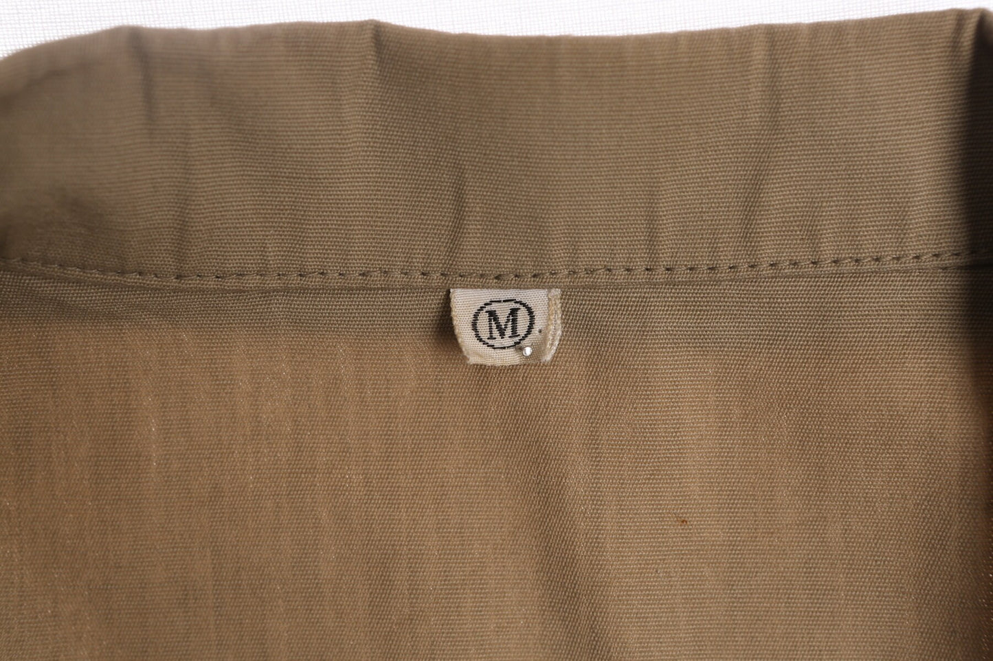 70's Men Beige Safari Cotton Long Sleeve Shirt with Jeep Cj-7 Golden Eagle Back Embroidery