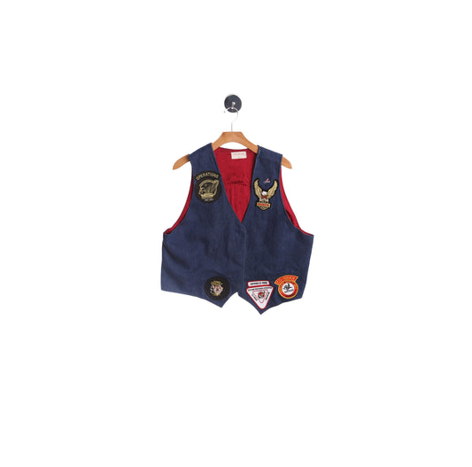 Men Blue Denim Biker Vest with Yakima Gold Wing Road Riders Patch
