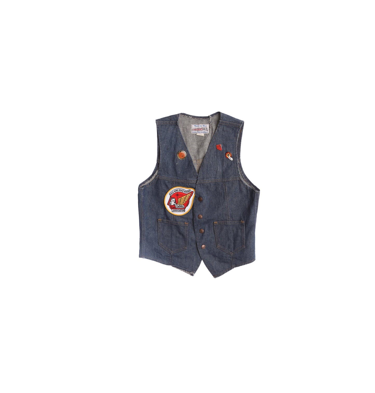 Vintage Denim Biker Vest with Biker Patches - Gold Wing Road Riders Back Patch