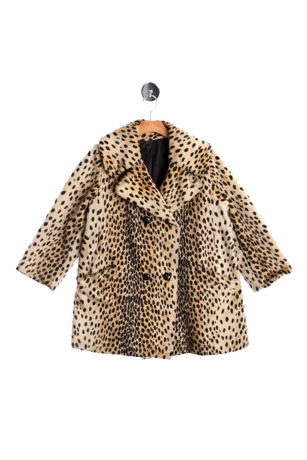 Vintage Women Leopard Print Faux Fur Winter Coat - Estimated Era 50's - 60's