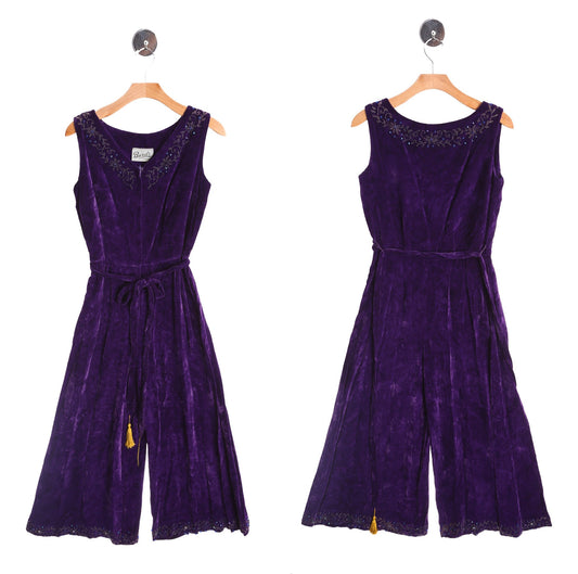 Vintage Women Purple Velvet Jumpsuit