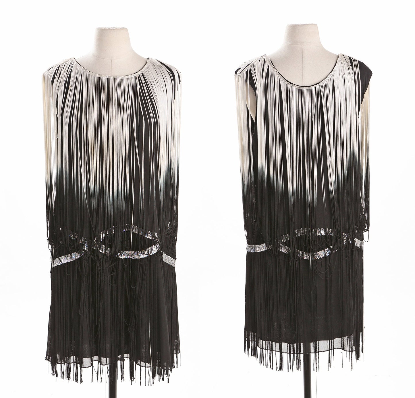 Black and White Flapper Dress with Silver Waist Details