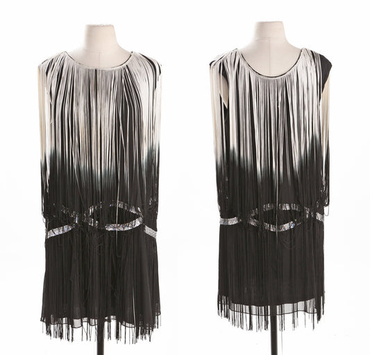 Black and White Flapper Dress with Silver Waist Details
