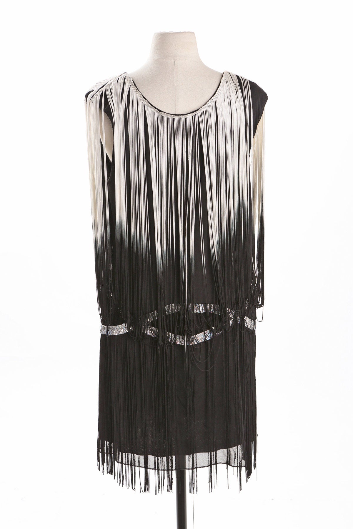 Black and White Flapper Dress with Silver Waist Details