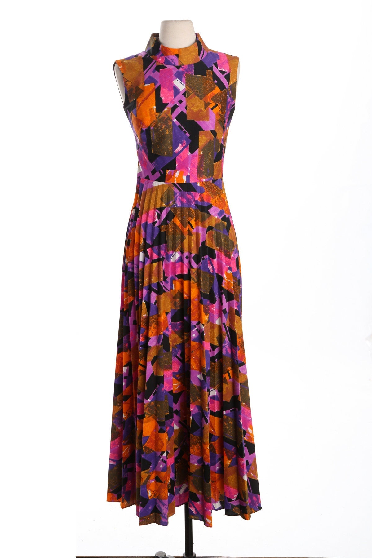 70's Long Geometric Print Pink Summer Dress