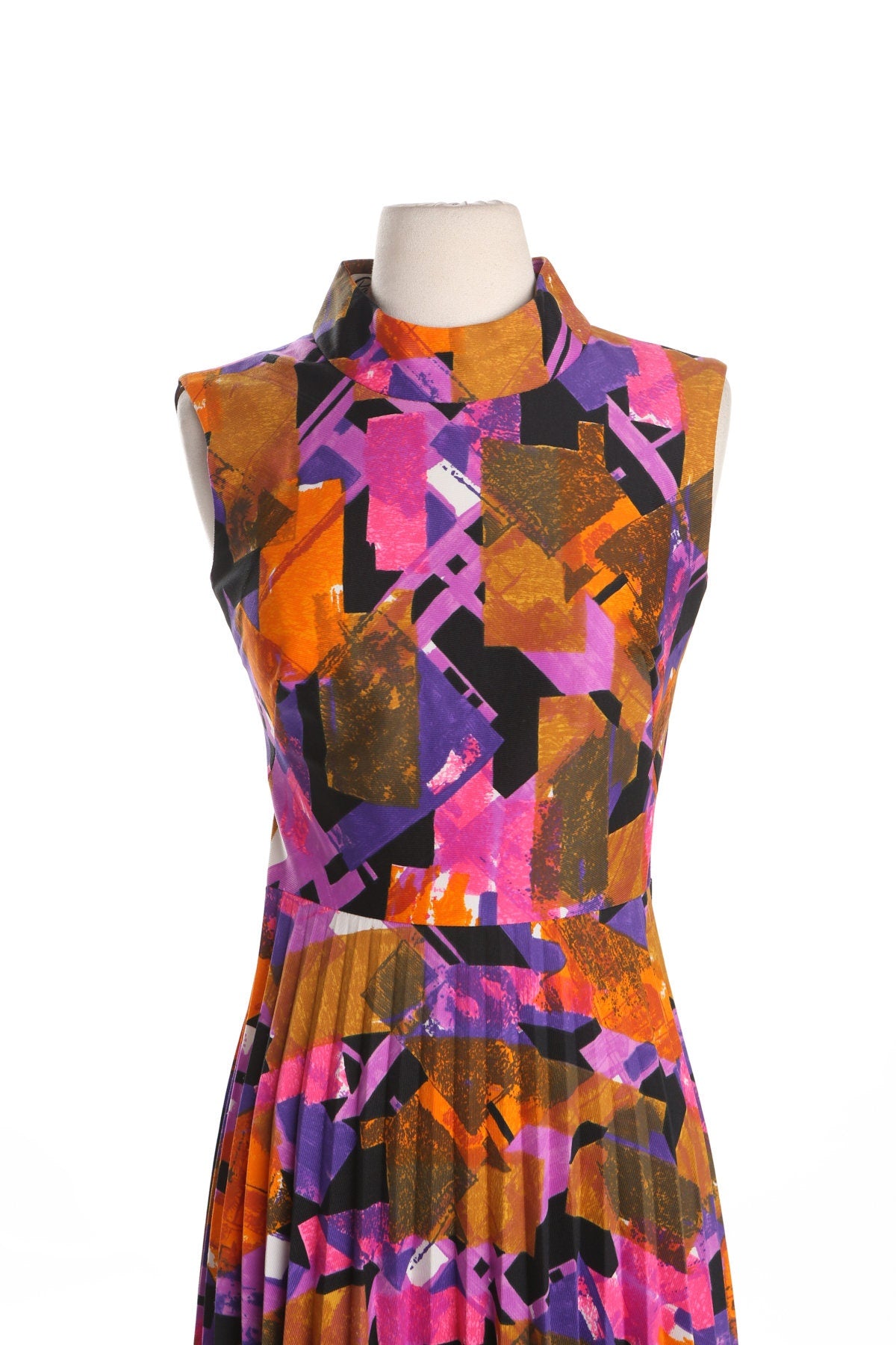 70's Long Geometric Print Pink Summer Dress