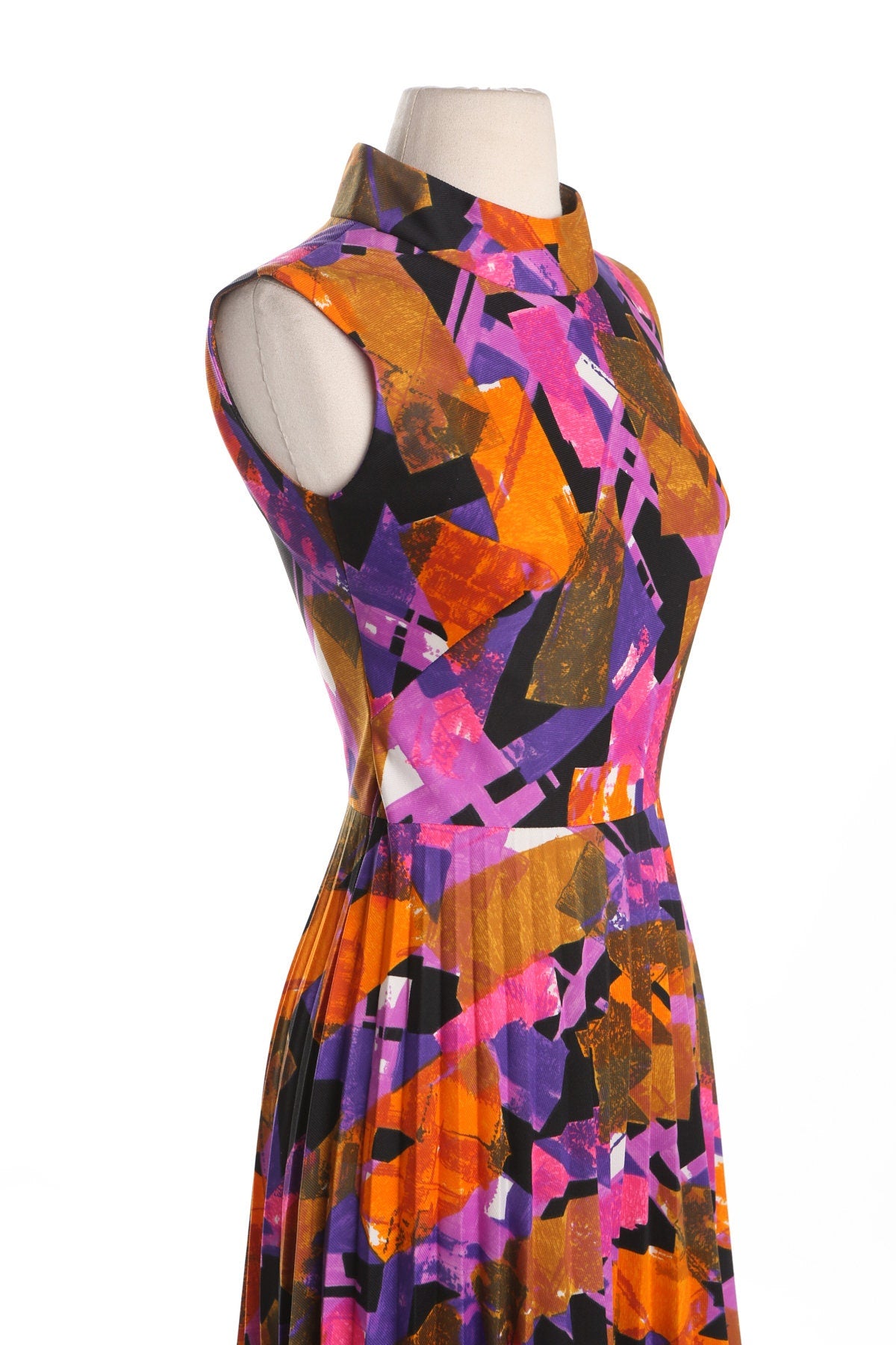 70's Long Geometric Print Pink Summer Dress