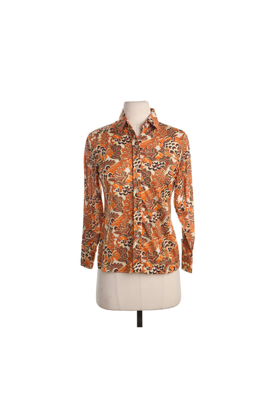 70's Orange Floral Print Top