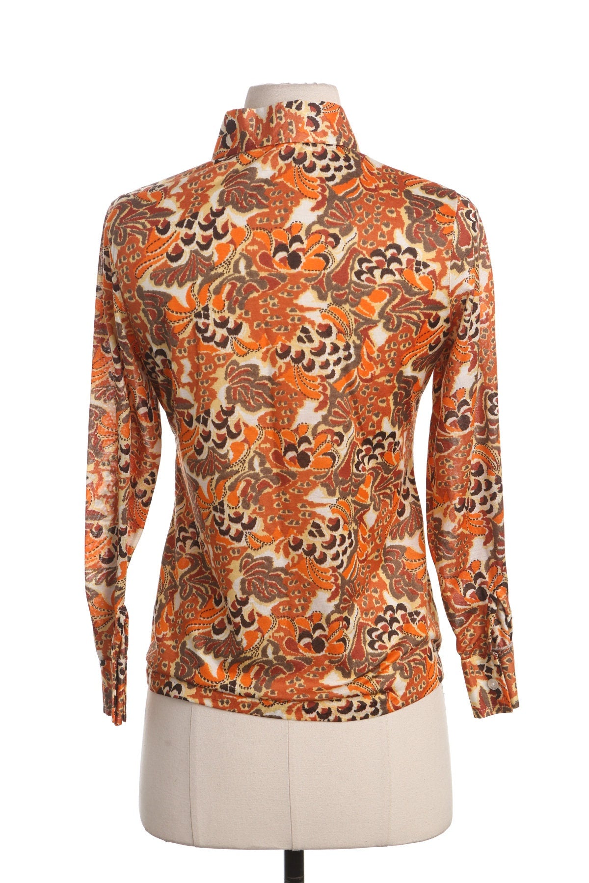 70's Orange Floral Print Top