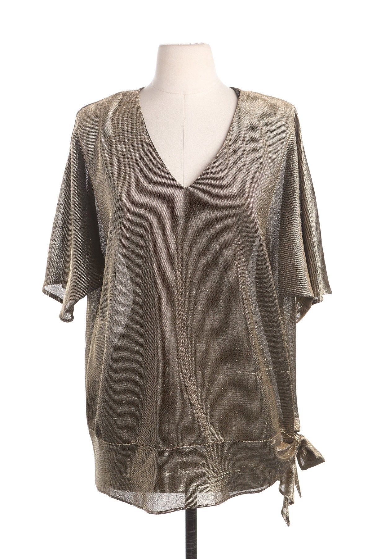 Vintage Metallic Gold V Neck Top - Studio 54 Style - Era 70's - 80's