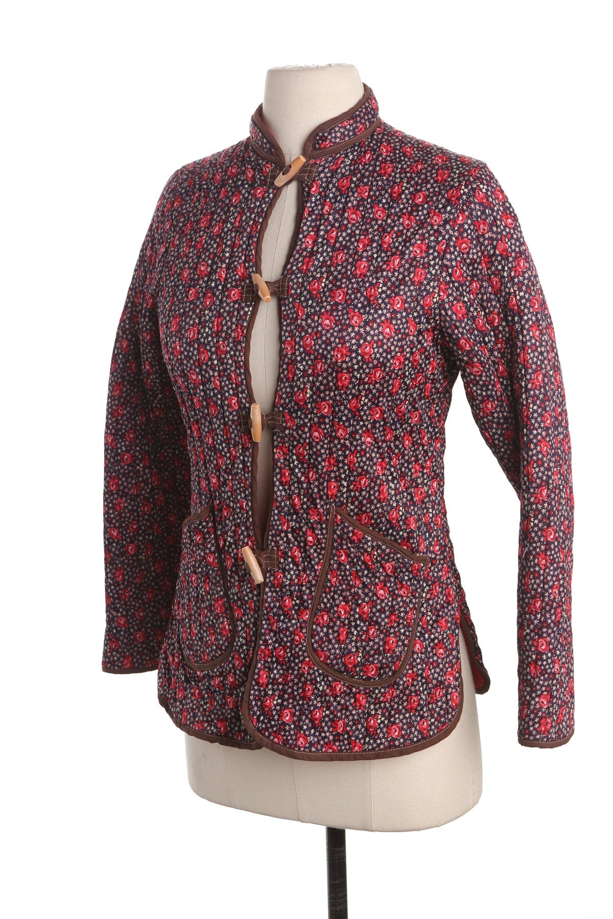 Vintage Floral Print Women Jacket - Era 60's - 70's - Blanket Fabric - Cheongsam Style