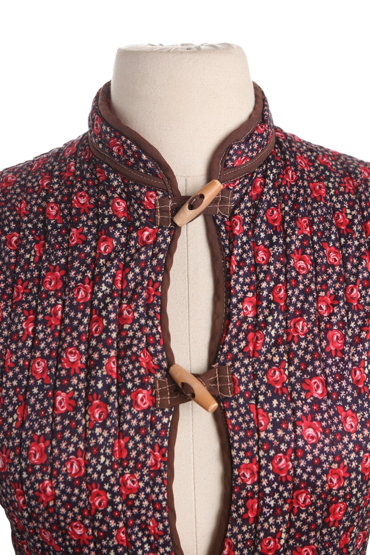 Vintage Floral Print Women Jacket - Era 60's - 70's - Blanket Fabric - Cheongsam Style