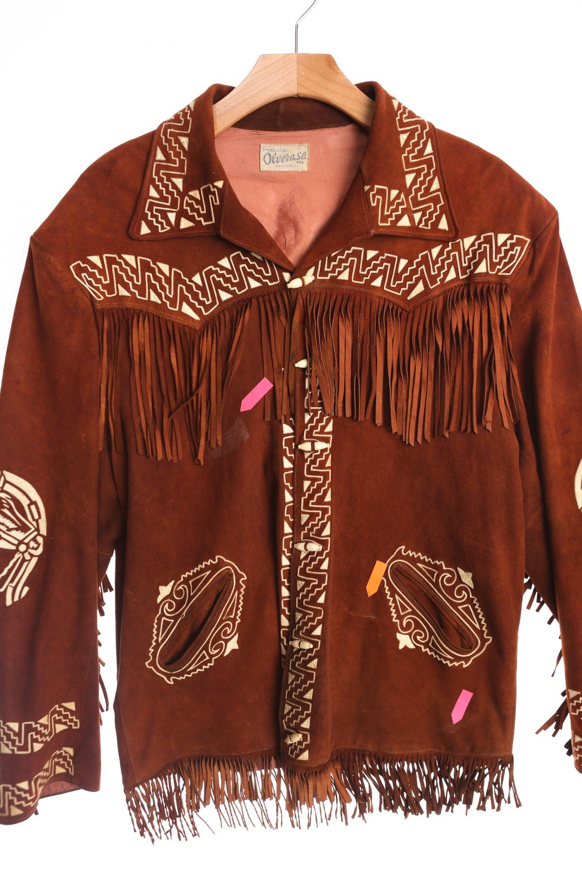 Vintage Men Suede Fringe Jacket with Horse Embroidery - Made in  Mexico
