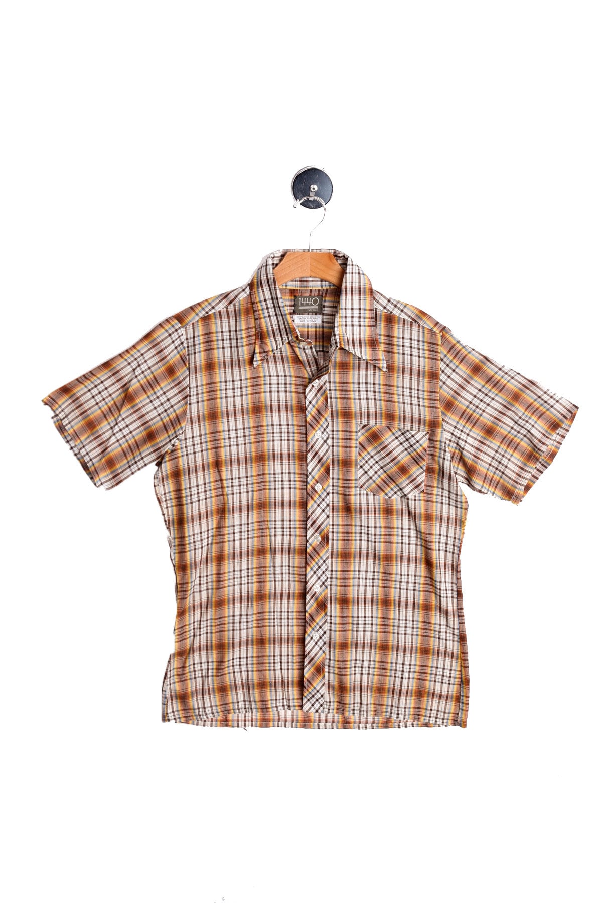 70's Men Plaid Brown Summer Shirt