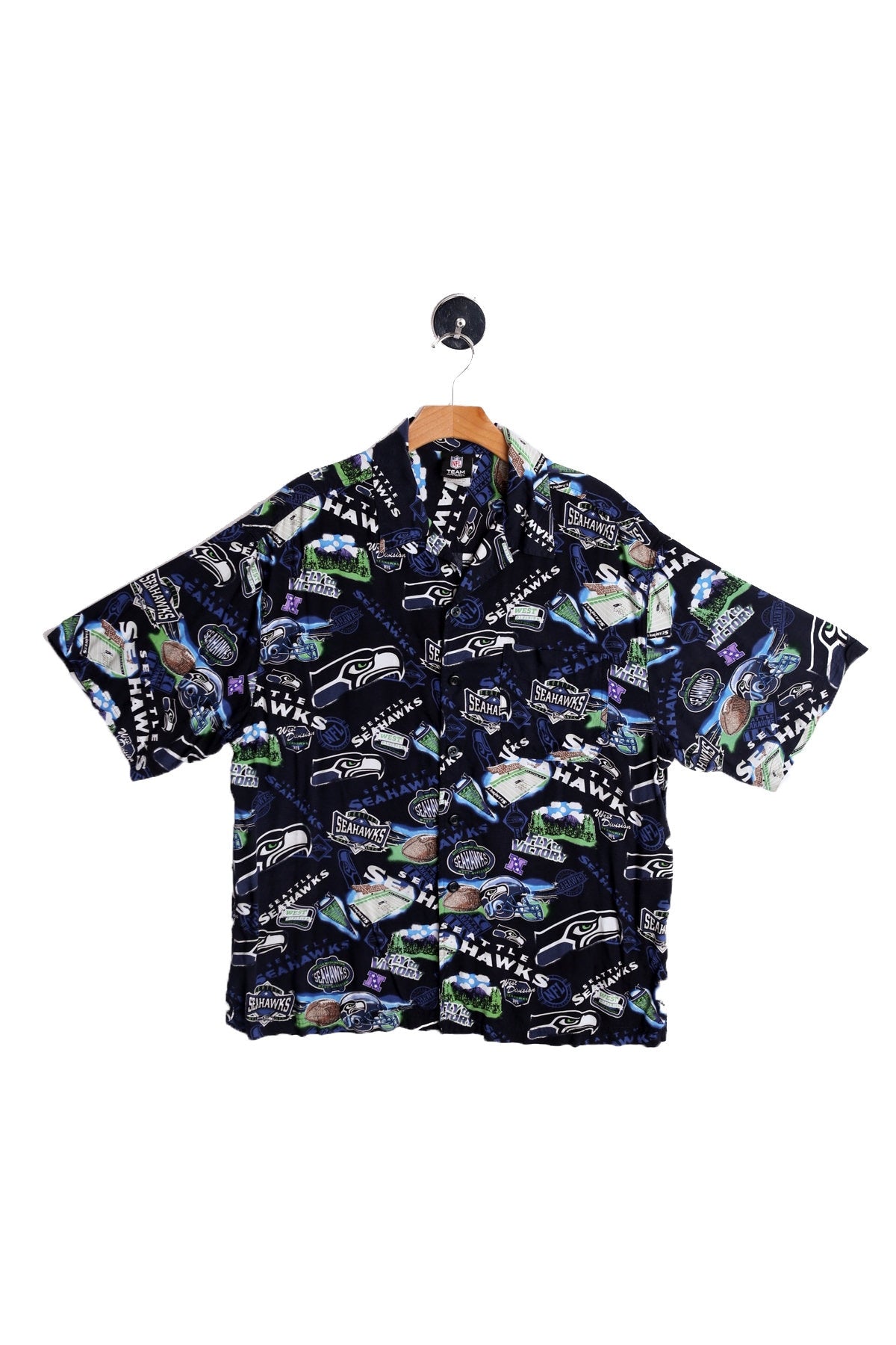 Men Graphic NFL Seahawks FootballButton Up Shirt
