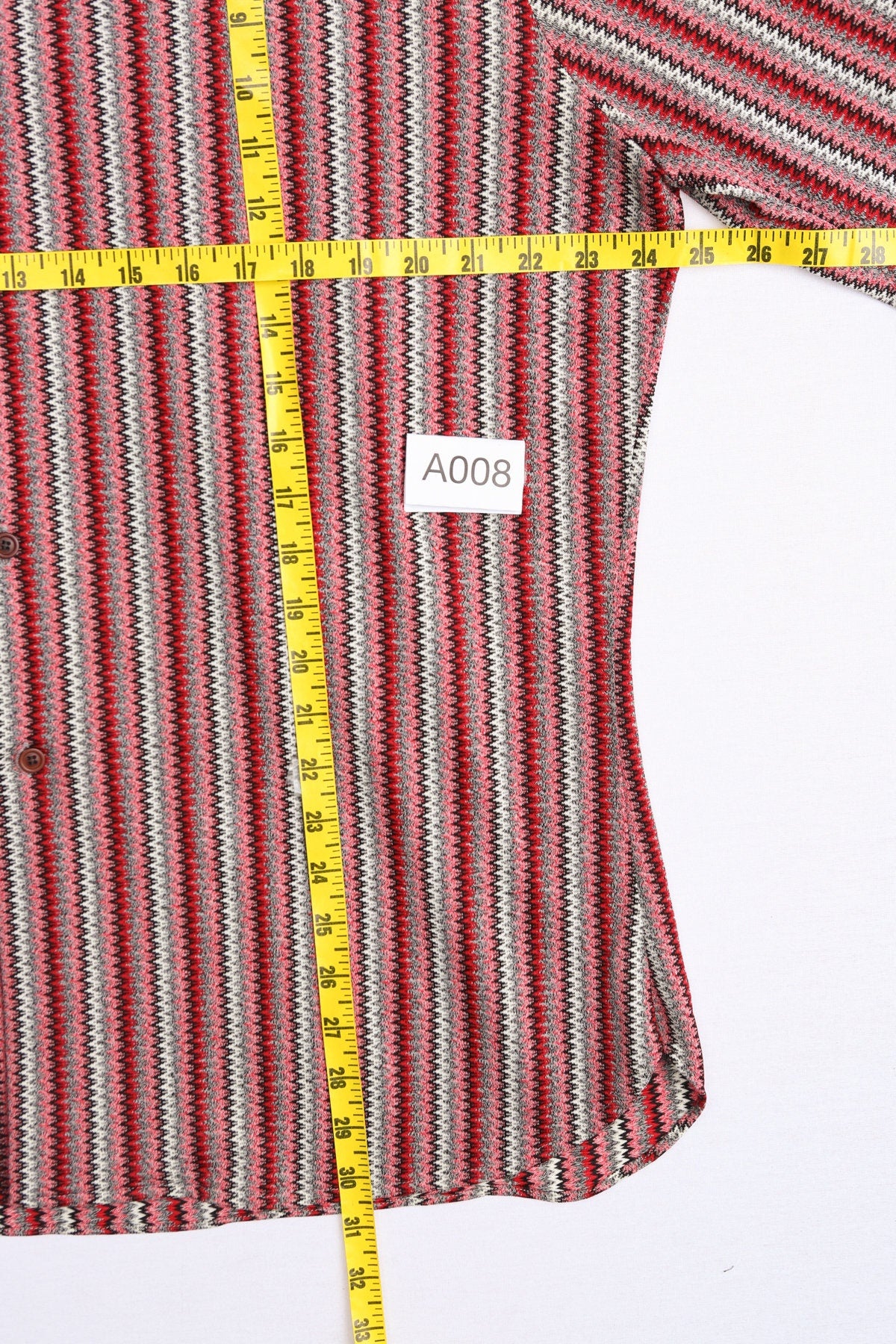 70's Men Red Striped Poly Disco Shirt - Long Sleeve