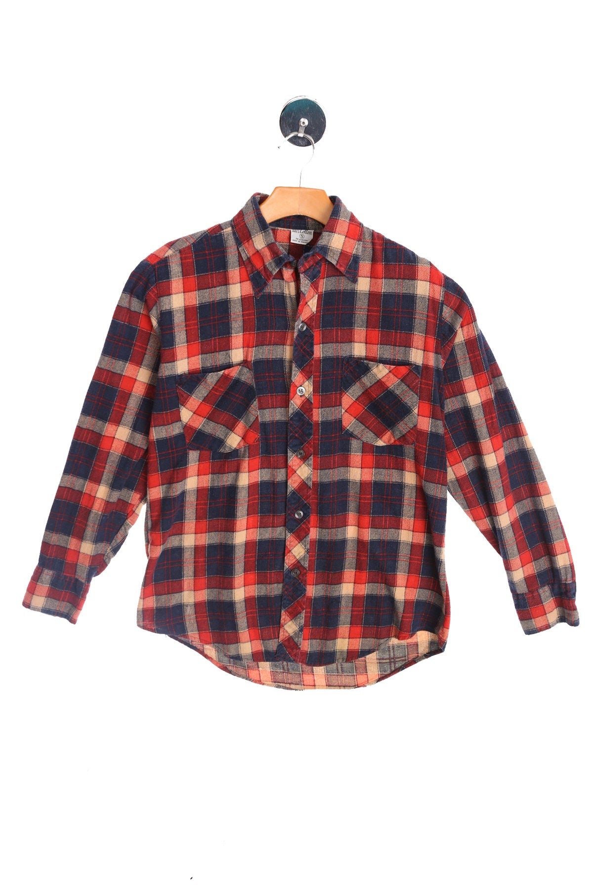 Vintage Red Flannel Shirt - Blue and red Plaid Print - Era 70's - 80's