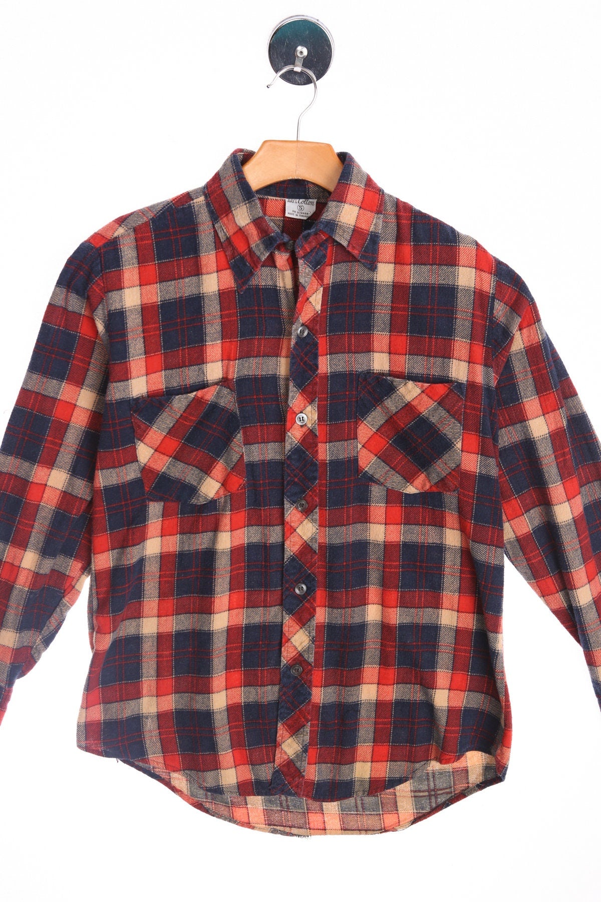 Vintage Red Flannel Shirt - Blue and red Plaid Print - Era 70's - 80's