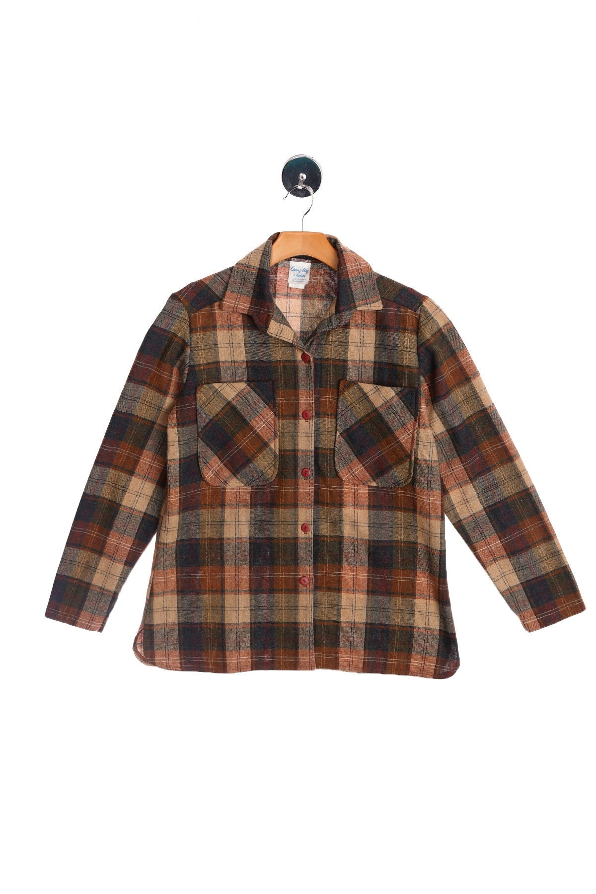 Vintage Women Brown Plaid 70's Top