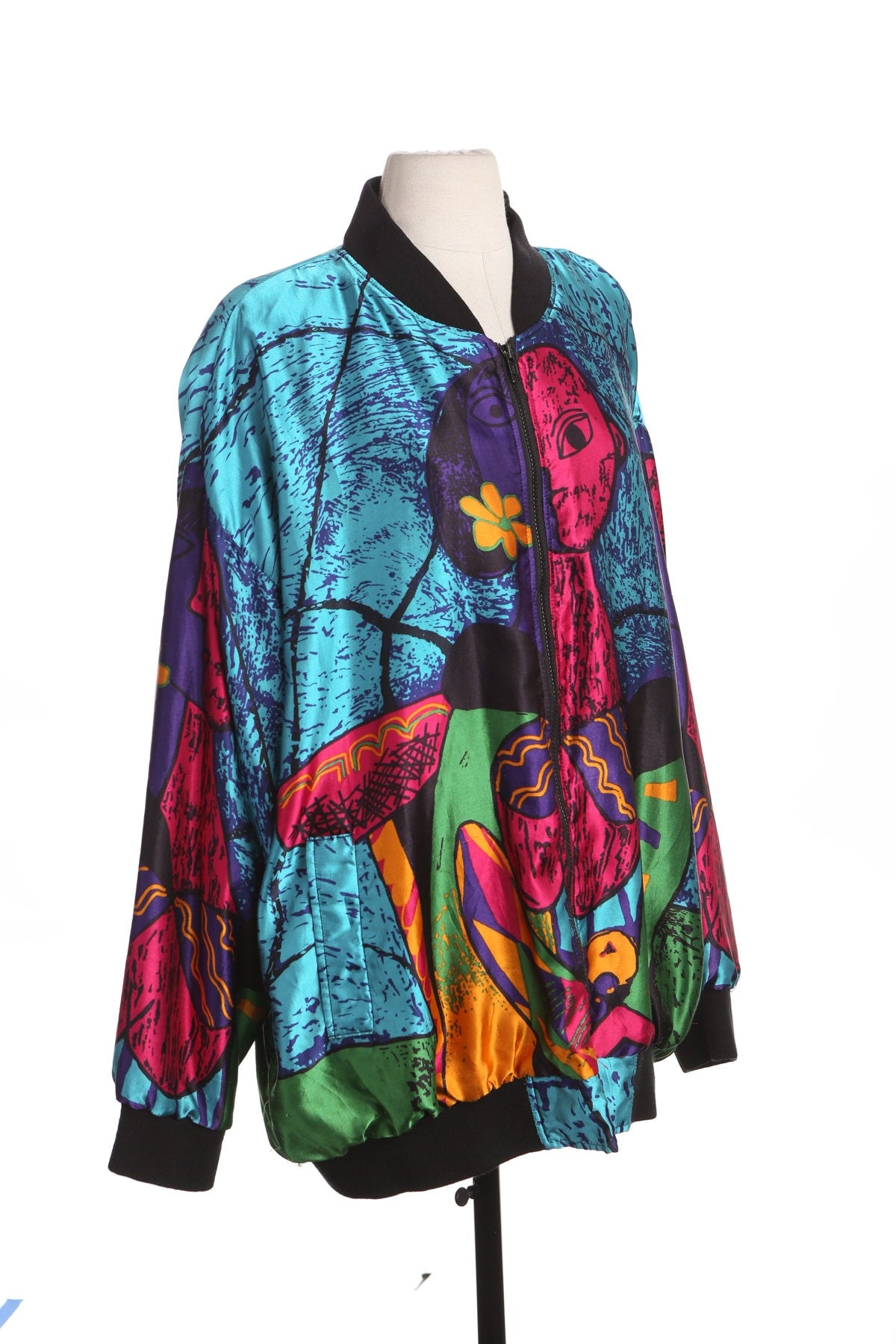 80's Graphic Bomber Jacket - Abstract Painting Print