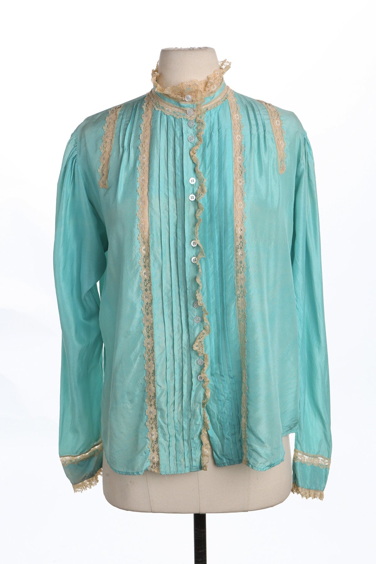 Women Blue Ruffled Silk Blouse