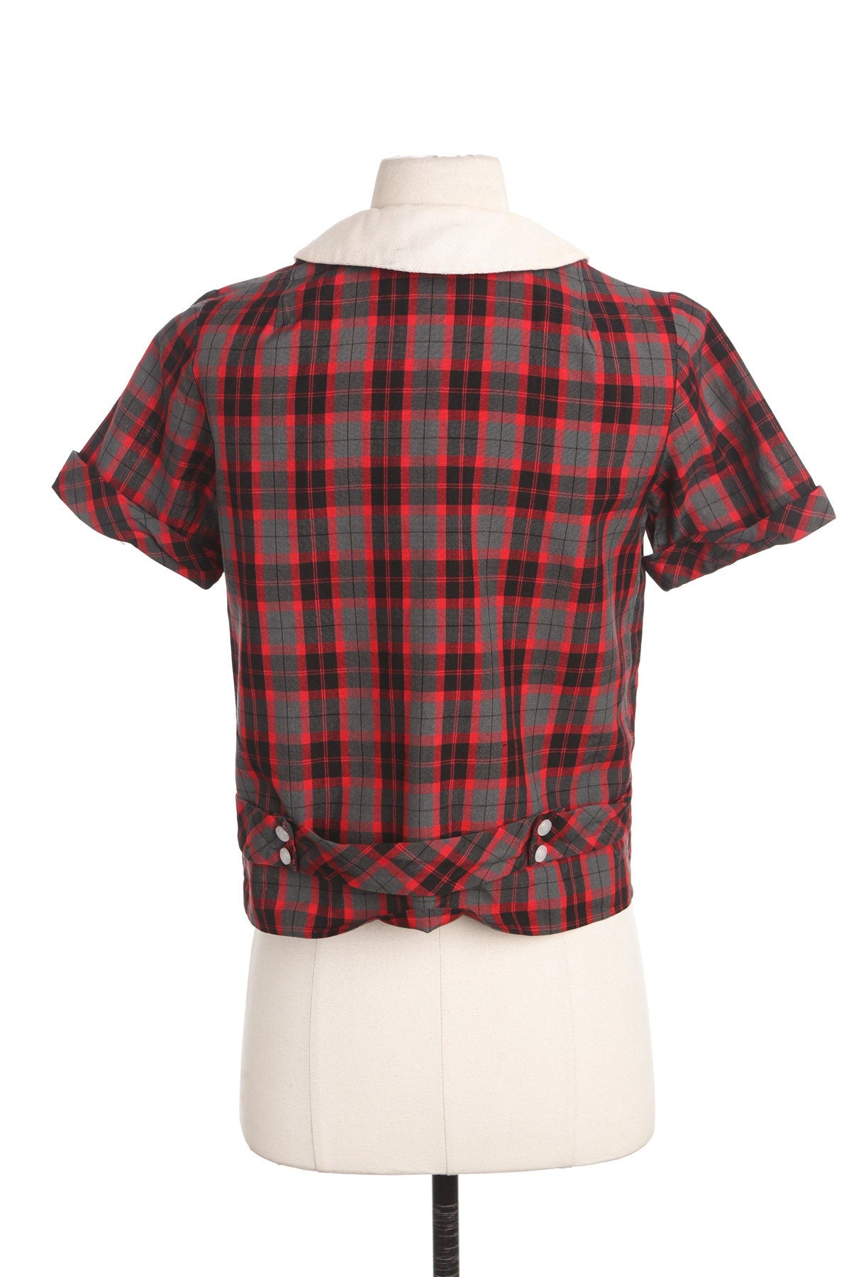 Vintage Women Red Plaid Top - Era 40's - 50's