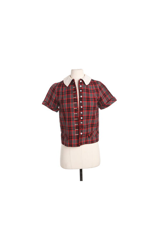 Vintage Women Red Plaid Top - Era 40's - 50's