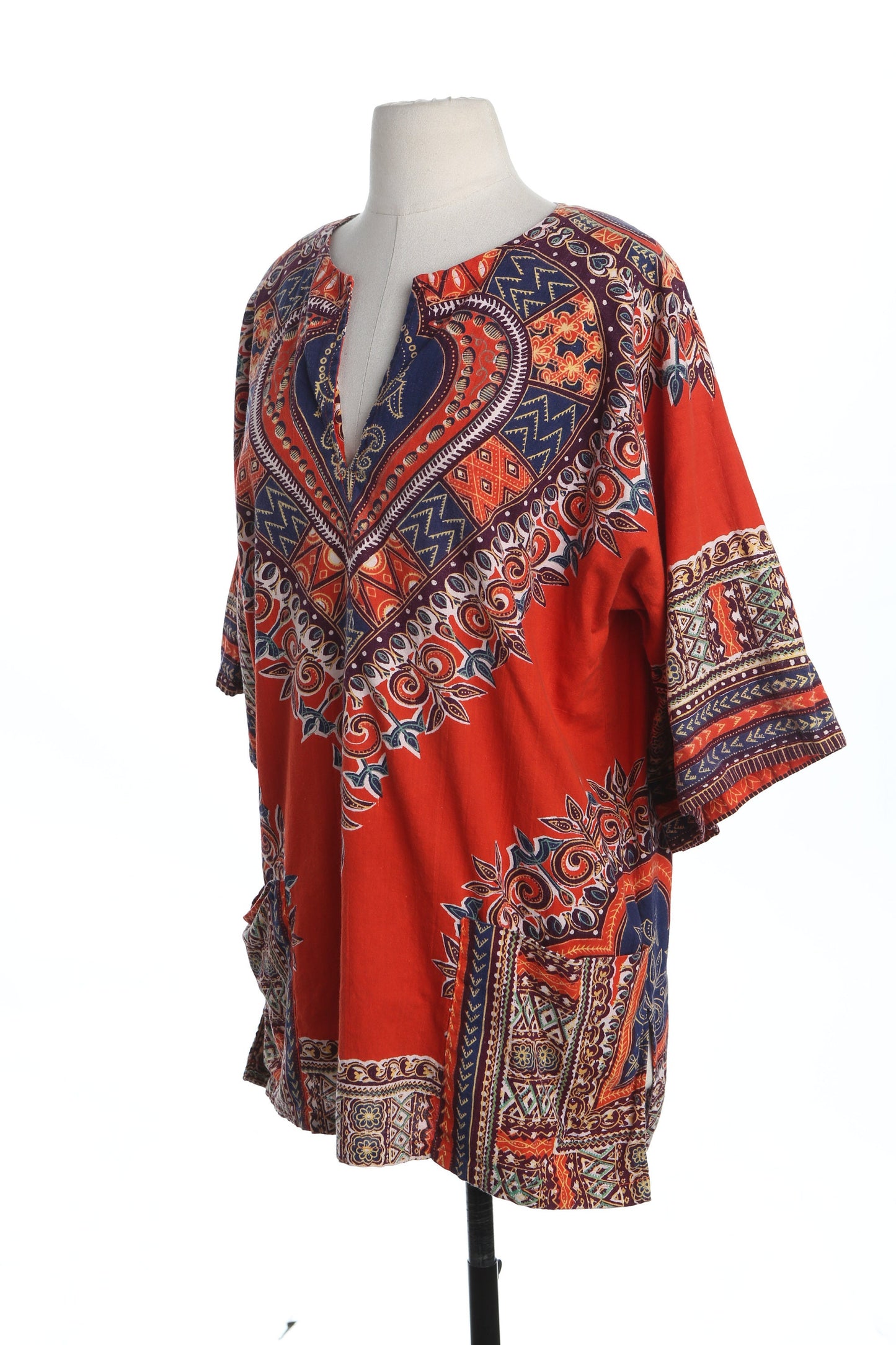 Vintage Red Dashiki Top - V Neck