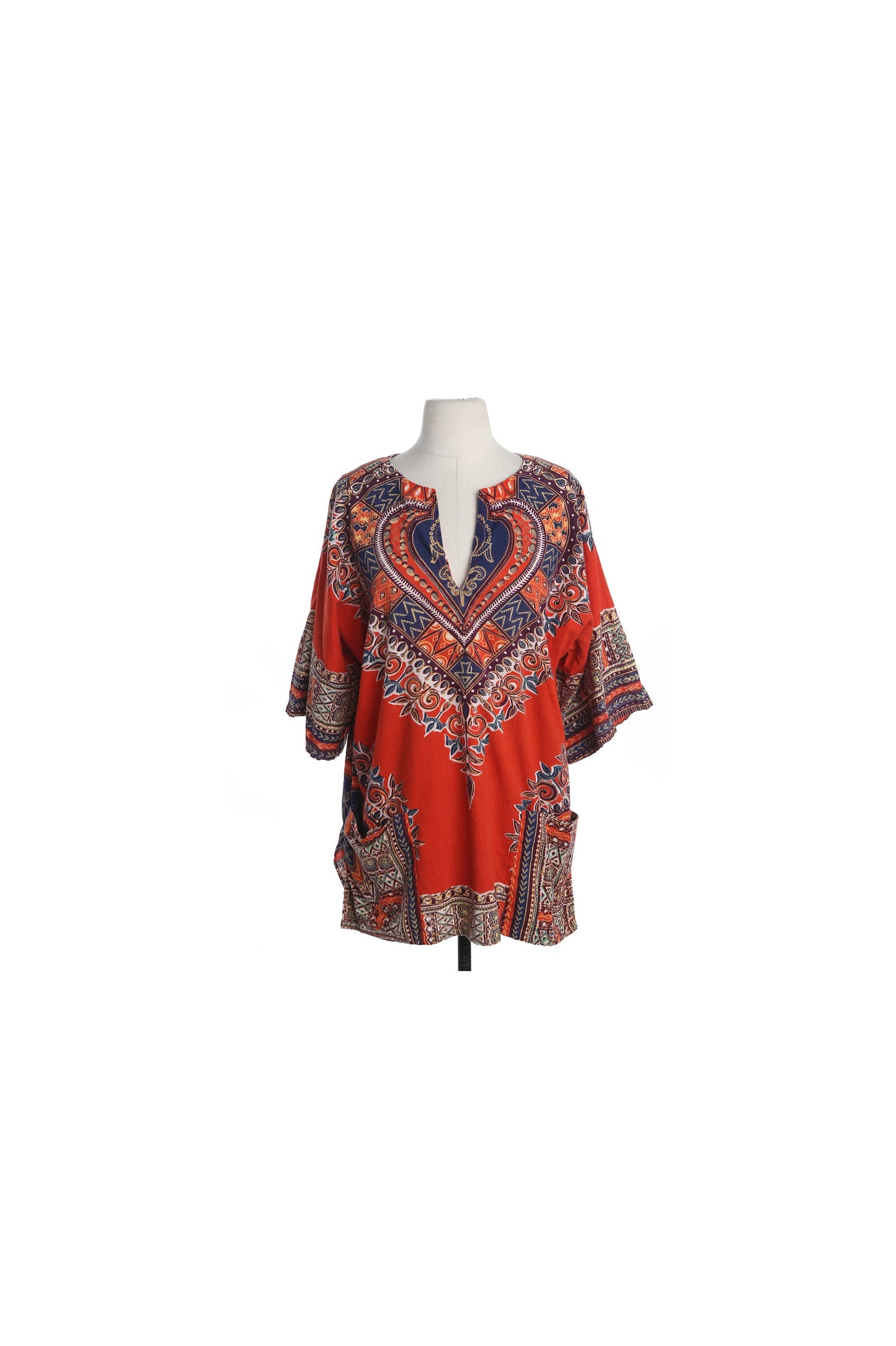 Vintage Red Dashiki Top - V Neck