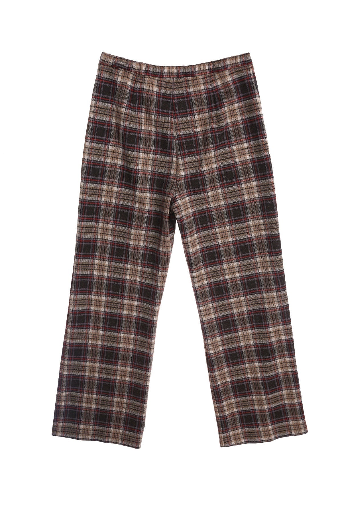 70's Women Brown Polyester Plaid Casual Pants
