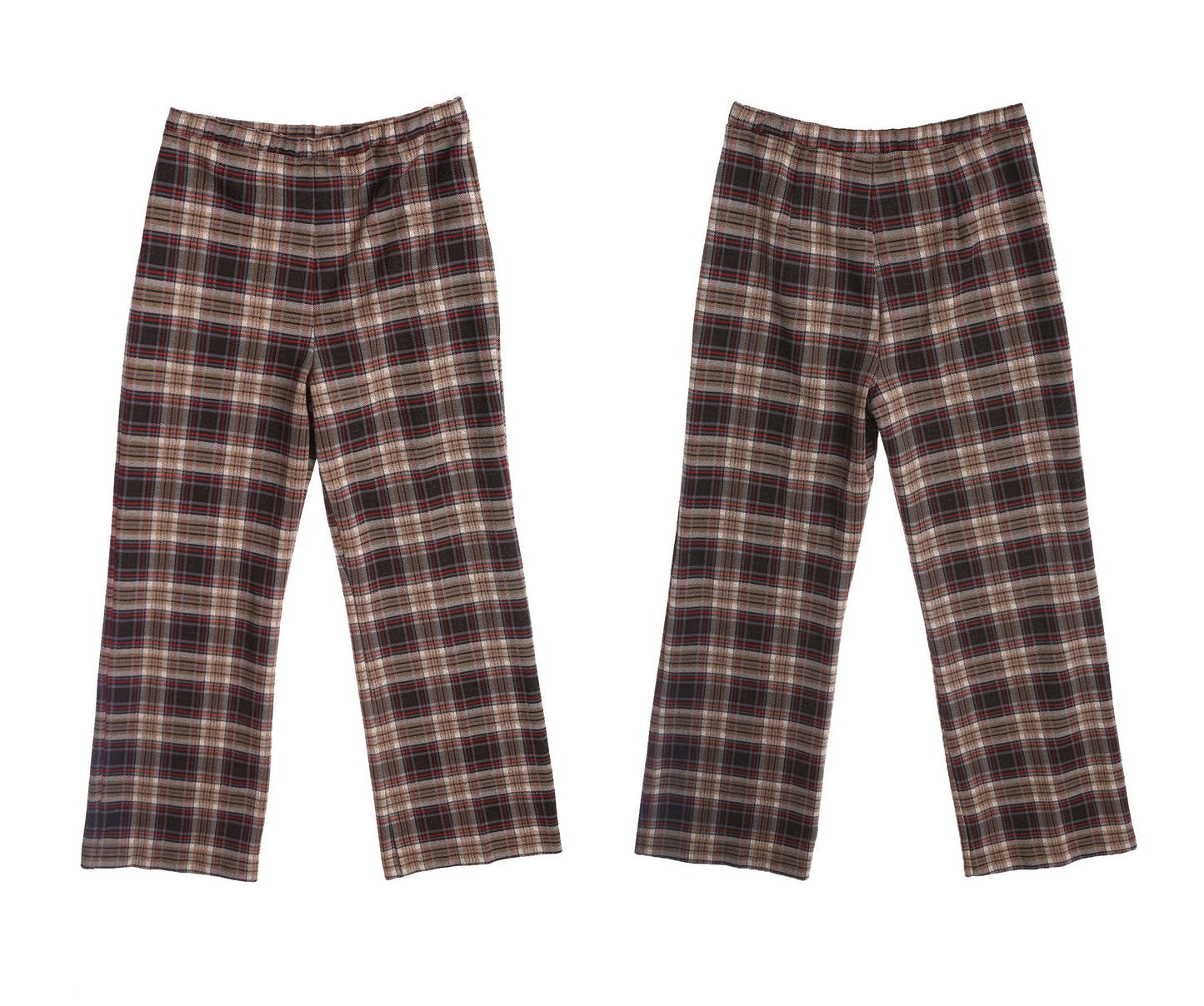 70's Women Brown Polyester Plaid Casual Pants
