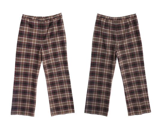 70's Women Brown Polyester Plaid Casual Pants