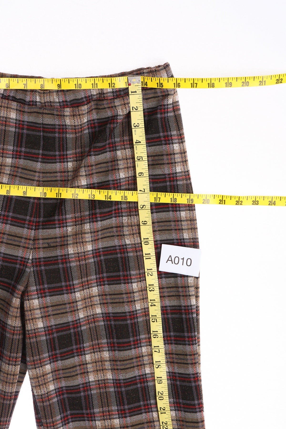 70's Women Brown Polyester Plaid Casual Pants