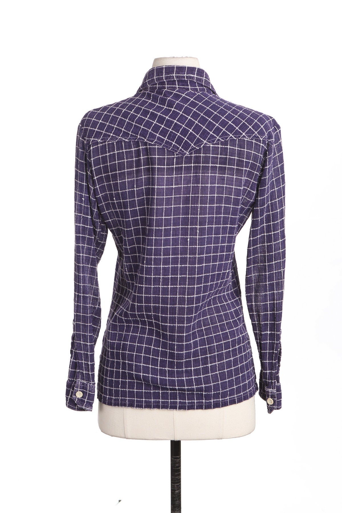 70's Men Blue Plaid Button Up Shirt