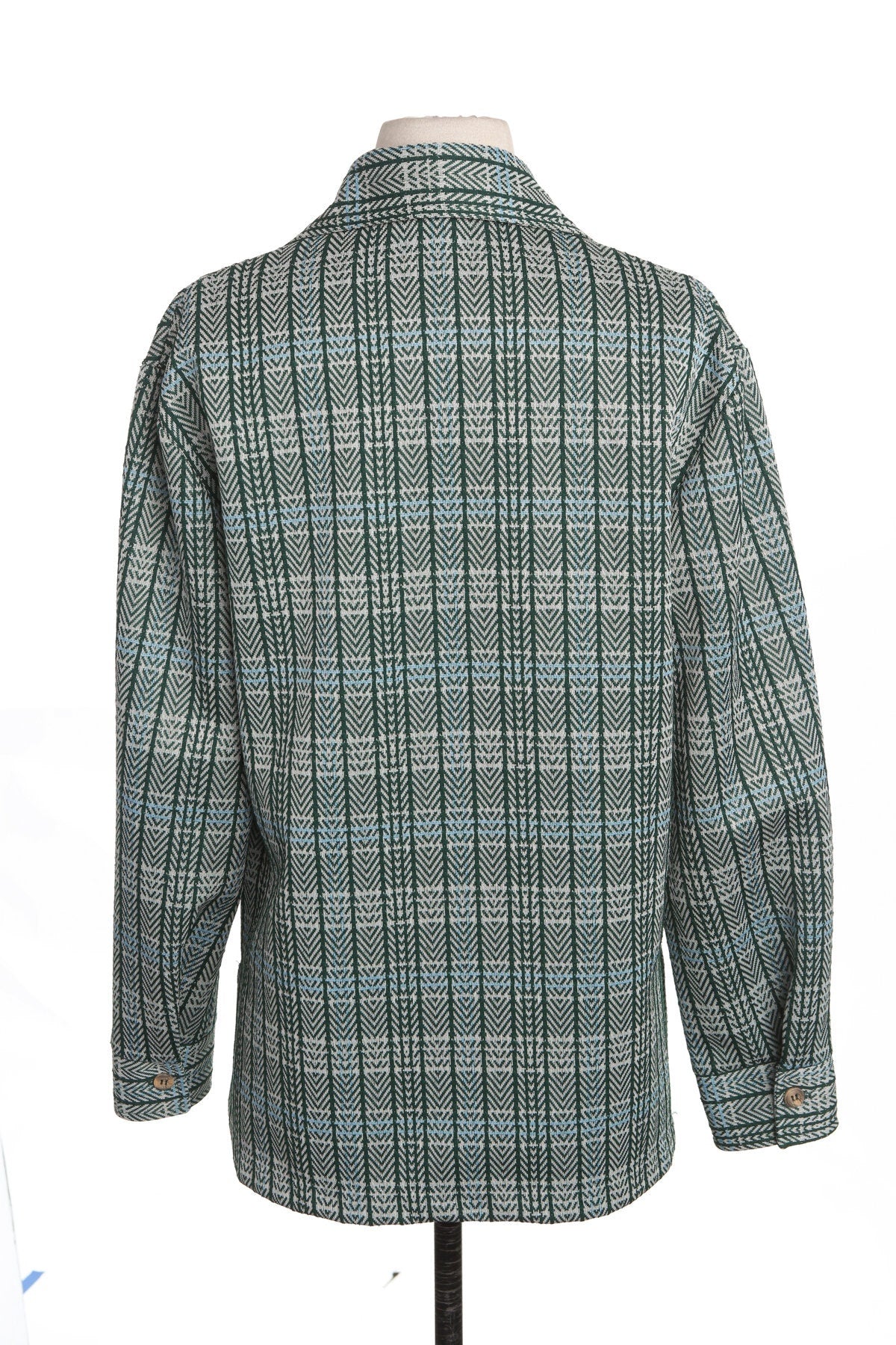 70's Men Green Plaid Button Shirt - Four Pockets