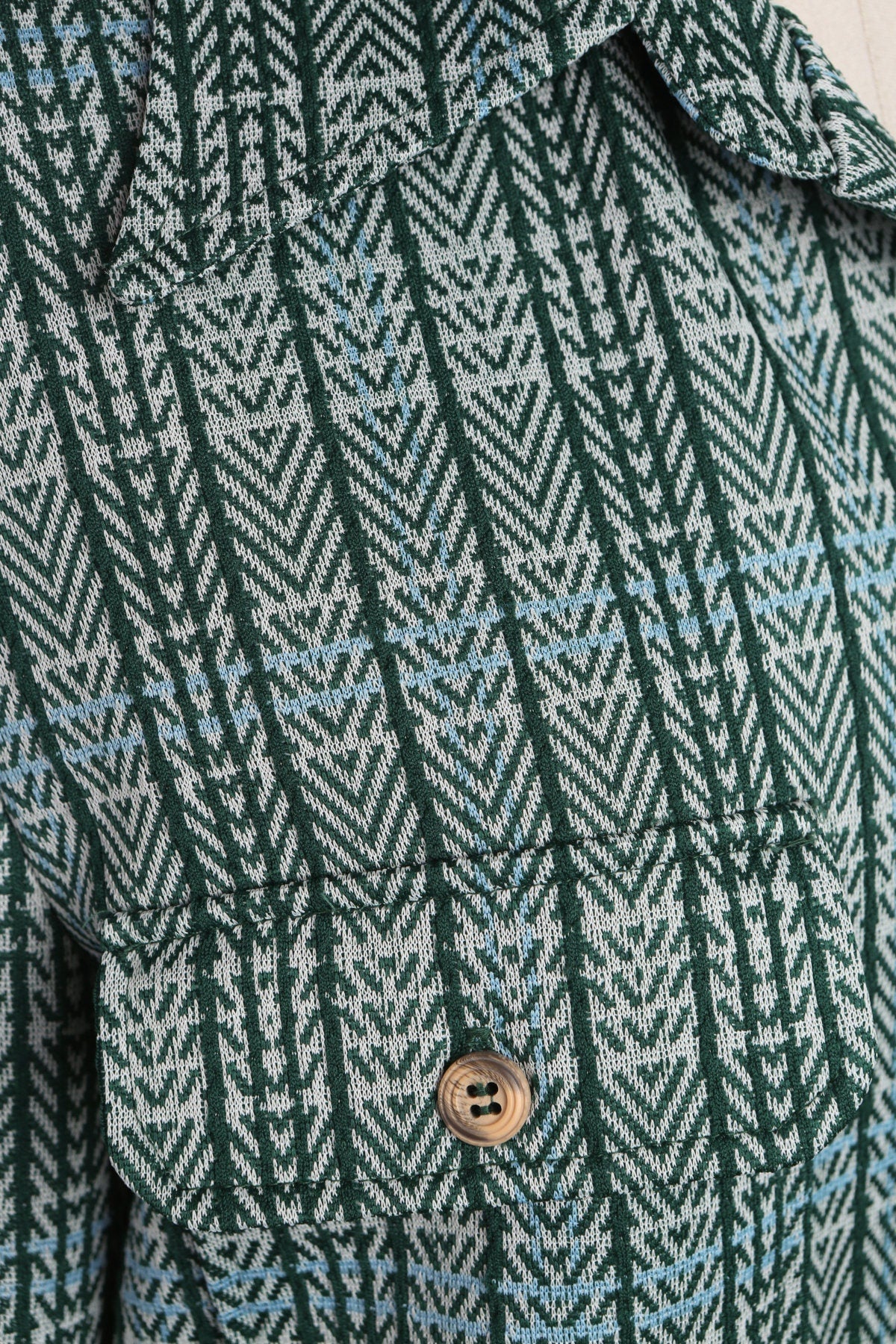 70's Men Green Plaid Button Shirt - Four Pockets