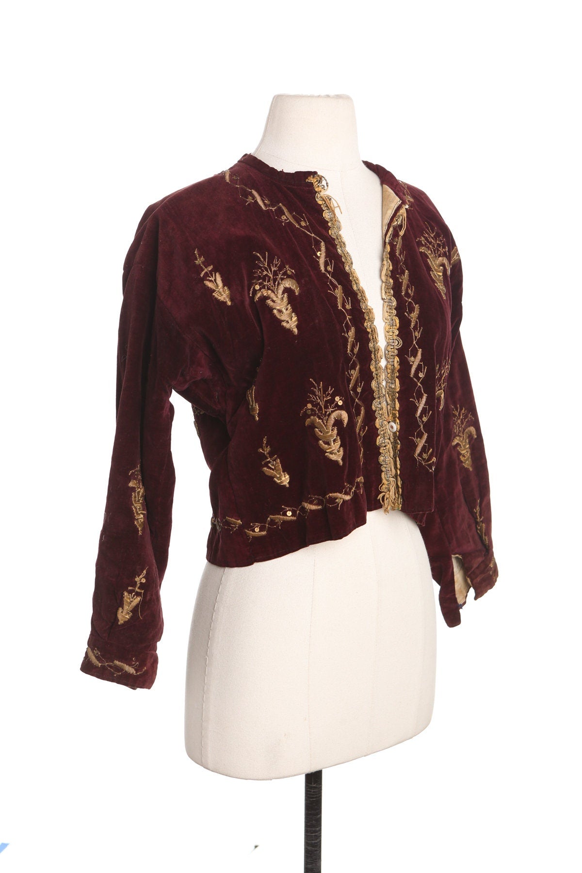 Vintage Red Velvet Jacket with Golden Embroidered Details